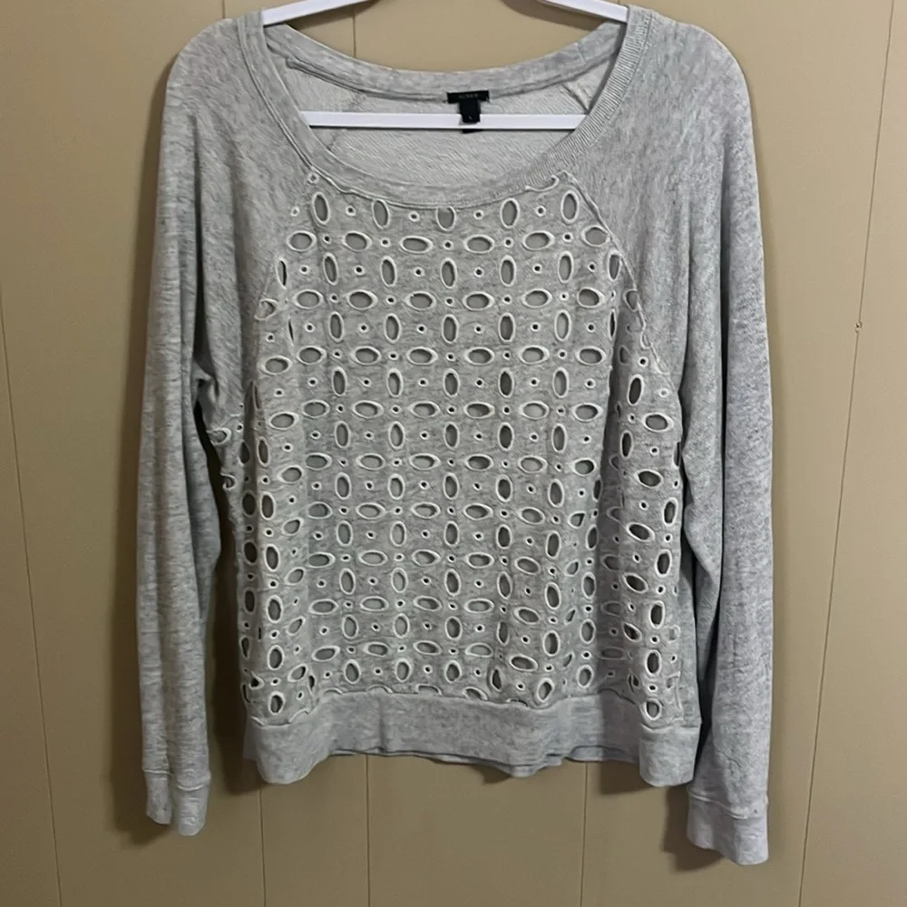 J. Crew Cotton Silk Eyelet Soft Sweater Size L Preppy Casual Lightweight Neutral
